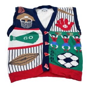 Vintage Cheerleader Sweater Vest Women Medium Sports Cardigan 90s Soccer Footbal